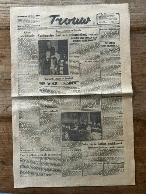 Dagblad Trouw 19 november 1945, Boeken, Ophalen of Verzenden, Gelezen, Krant
