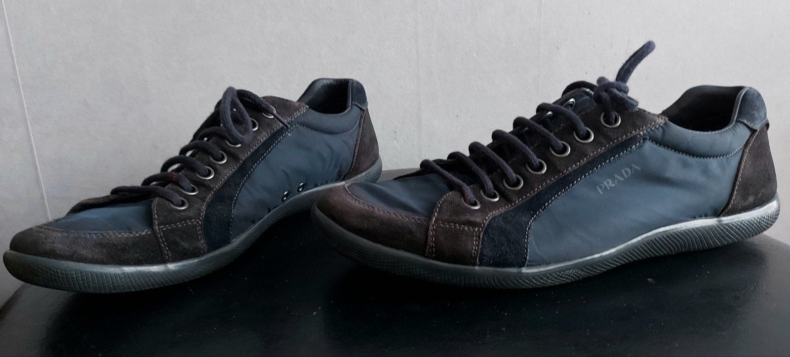 Prada Sport Navy Blue nylon met suede sneakers Maat 43 2/3, Blauw, Ophalen of Verzenden, Sneakers of Gympen, Prada