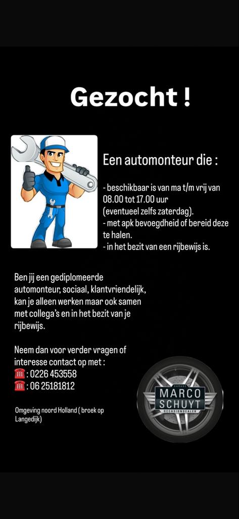 Automonteur gevraagd, Vacatures, 33 - 40 uur, Starter