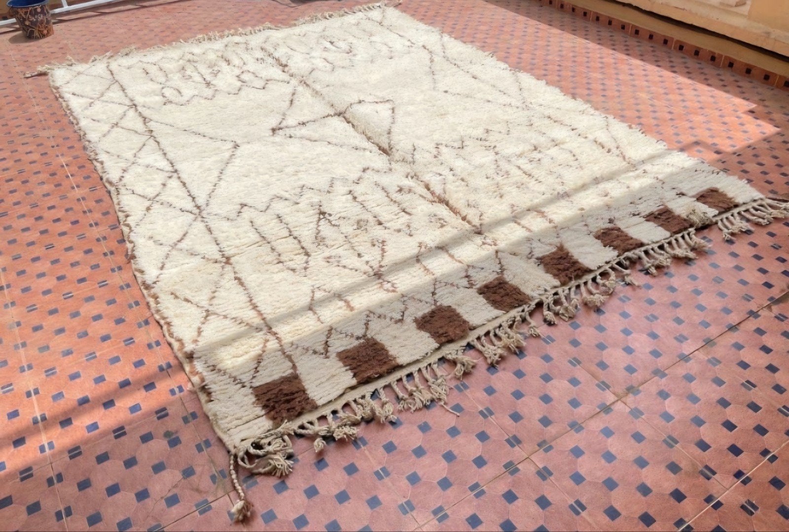 Berber marrokaans kleed Beni Ourain handgemaakt echt wol, 200 cm of meer, Ophalen of Verzenden, Zo goed als nieuw, 200 cm of meer