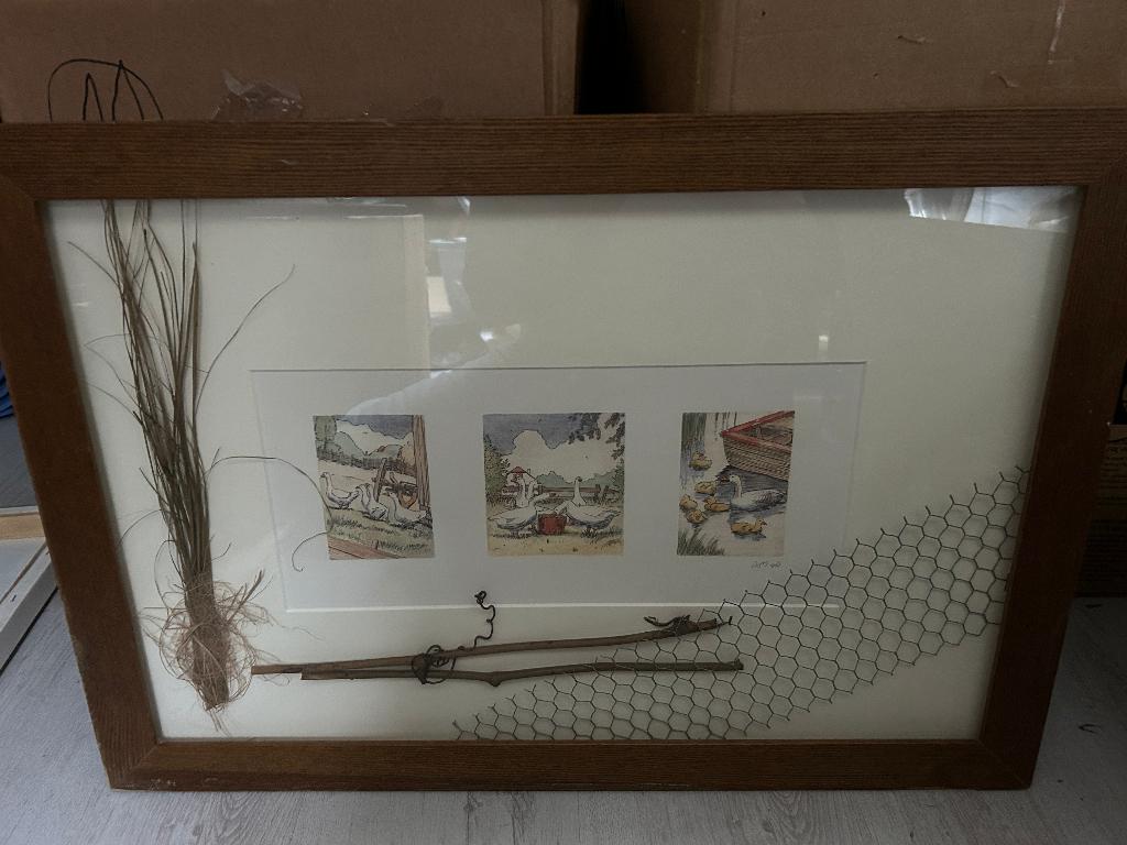 schilderij ganzen, Ophalen of Verzenden, Gebruikt, 50 tot 75 cm, Schilderij
