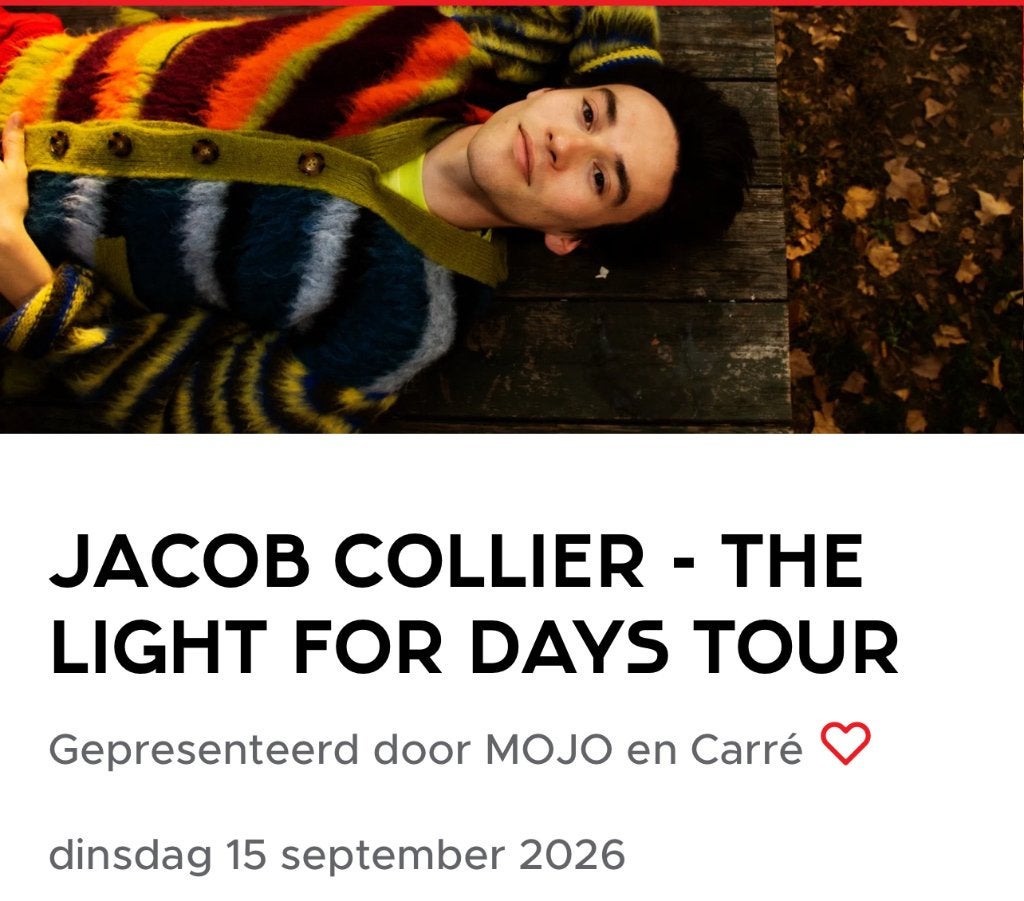 2 kaarten Jacob Collier - Carré- 15 september, Ophalen of Verzenden, Zo goed als nieuw, Overige genres, 1 bandje