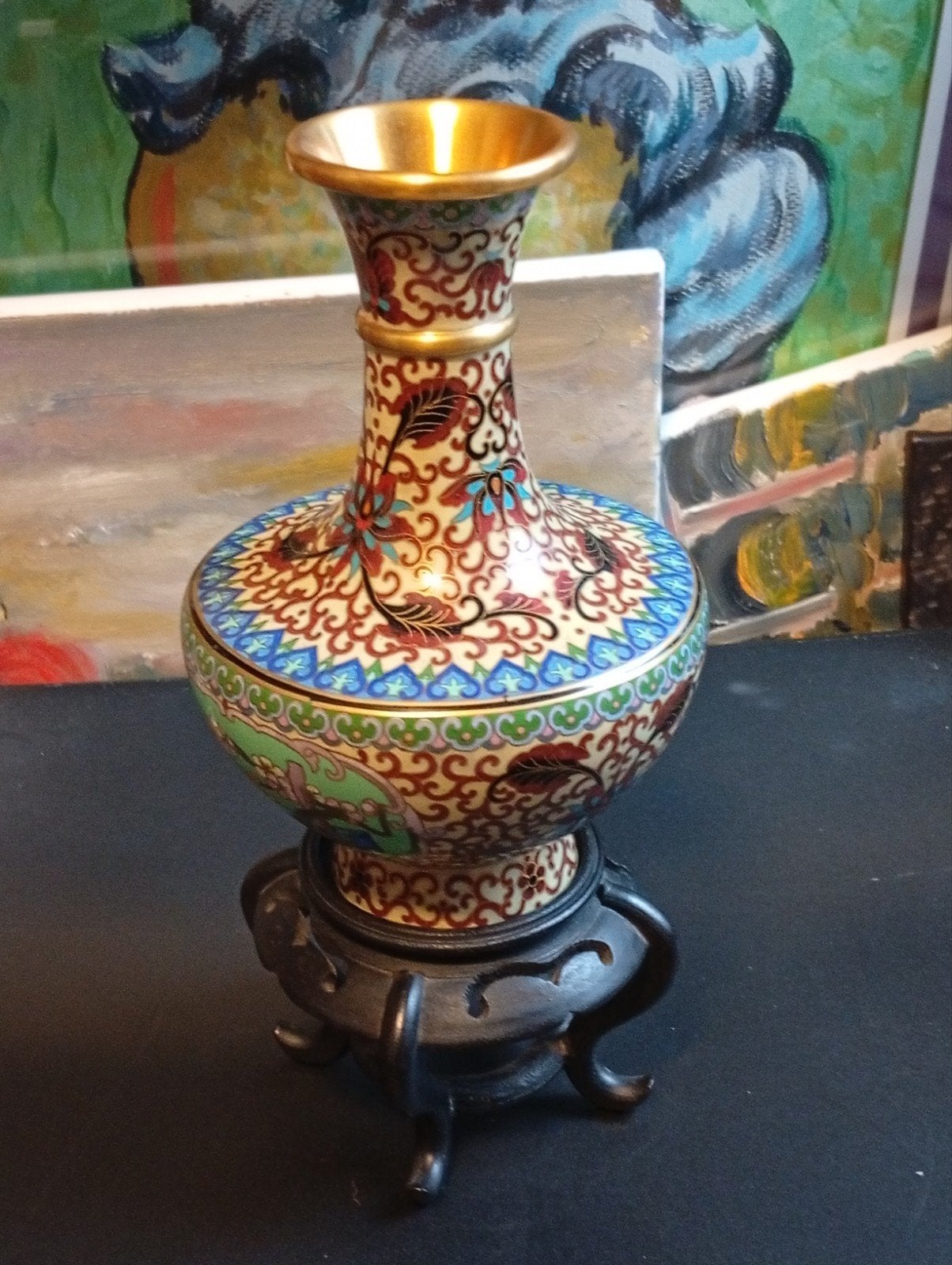 Prachtige Cloisonné Vaas met Bloemen en Drakenmotief, Ophalen of Verzenden