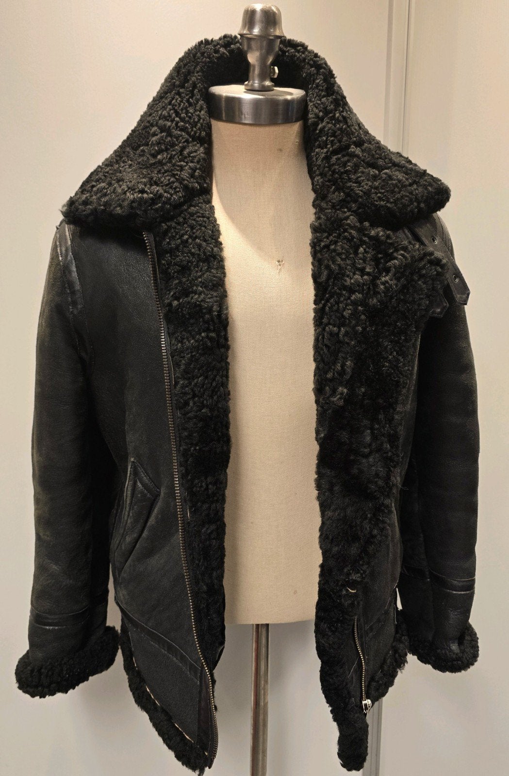 Zwarte heren lammy coat - maat M - lamsleer lamsvacht, Kleding | Heren, Ophalen of Verzenden, Zo goed als nieuw, Maat 48/50 (M)
