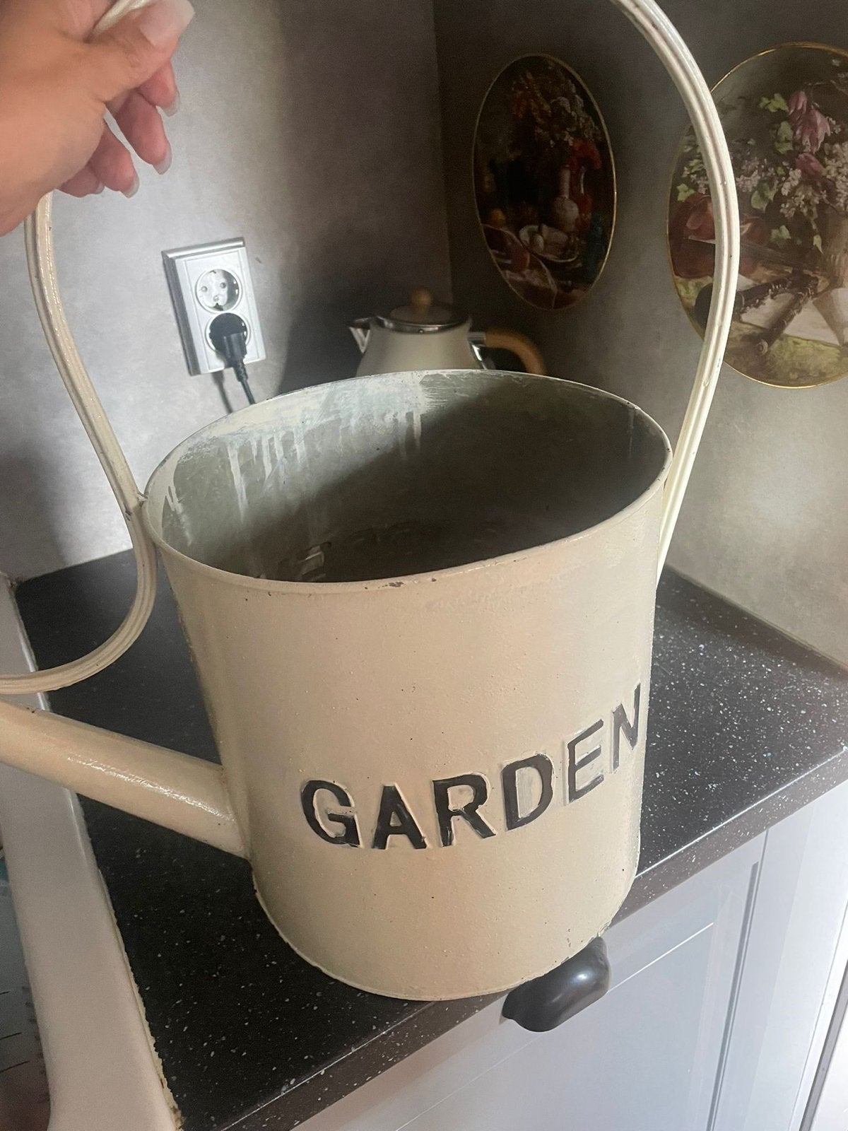 Vintage gieter 'GARDEN' - Crème/wit, Ophalen of Verzenden, Gebruikt, Metaal