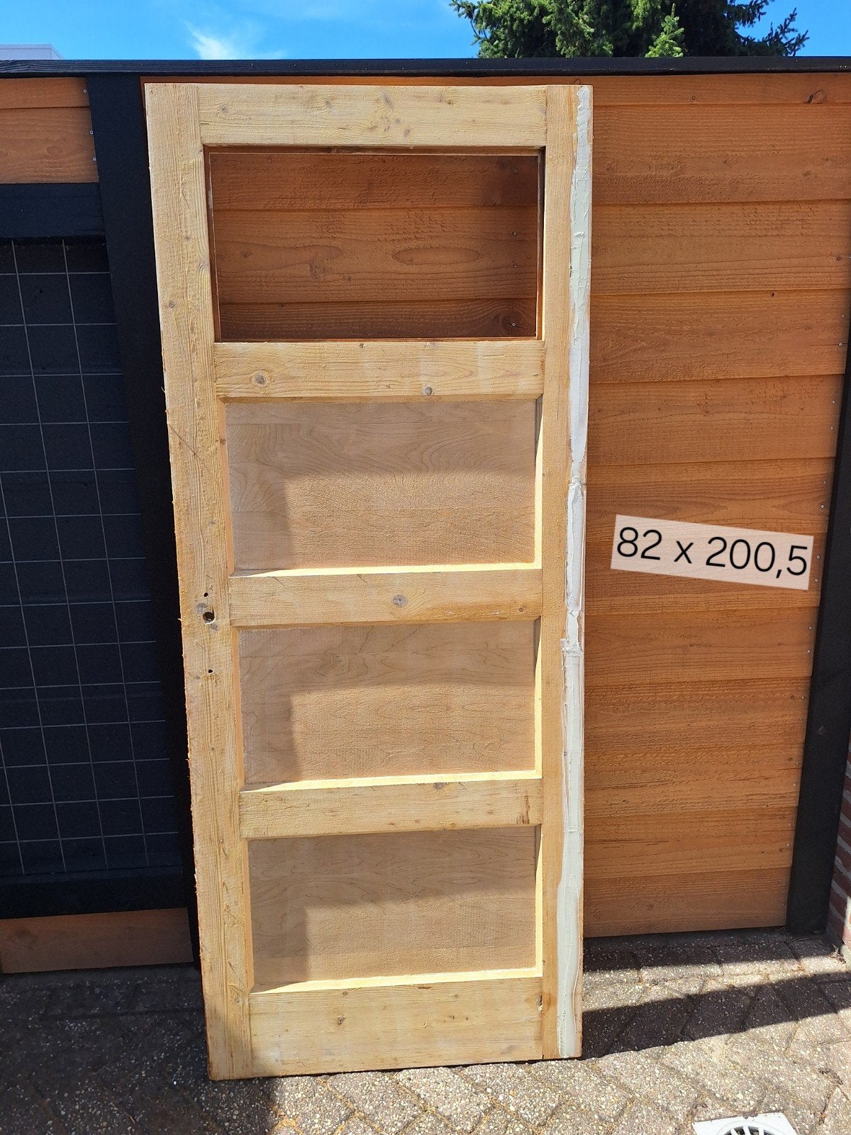 Jaren 50 massieve houten binnendeur 82 x 200,5 cm - geloogd, Ophalen, Gebruikt, 80 tot 100 cm, Binnendeur