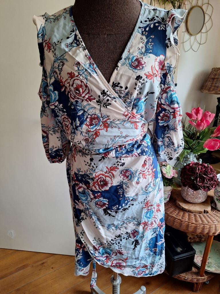 Jurk l xl overslag, Blauw, Maat 42/44 (L), Ophalen of Verzenden, Gedragen