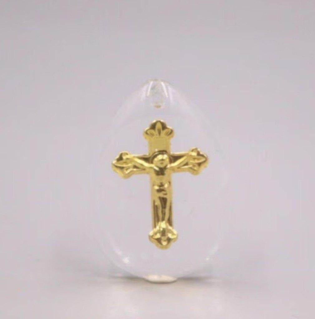 Gouden kruisje kettinghanger, Nieuw, Kruis of Symbool, Goud, Glas of Kristal
