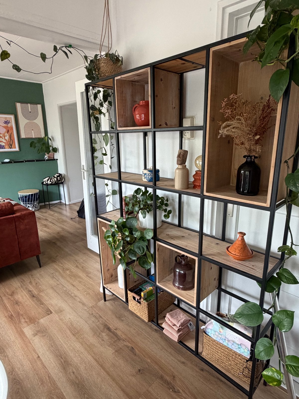 Industriële Boekenkast/Open Kast met Houten Vakken, Ophalen, Met plank(en), 100 tot 150 cm, 200 cm of meer