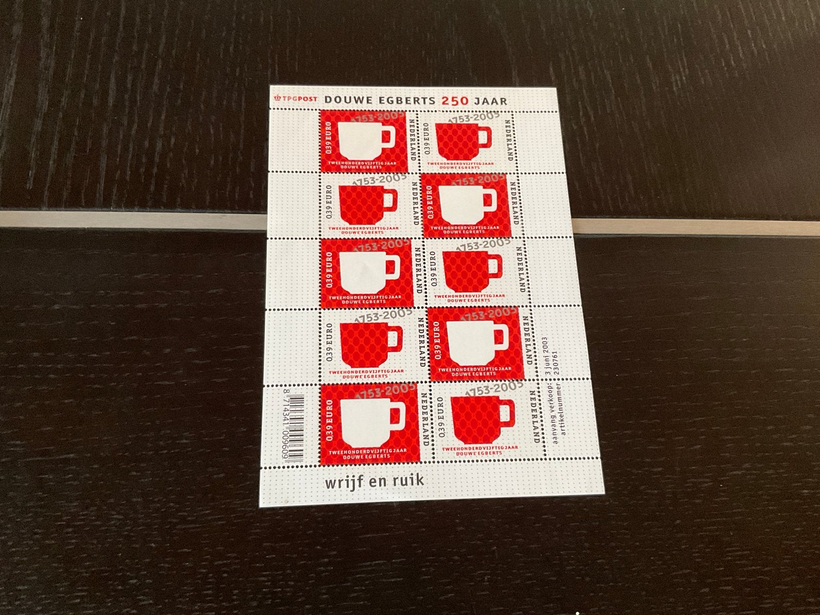Postzegelvel Douwe Egberts 250 Jaar - Wrijf en Ruik, Ophalen of Verzenden, Na 1940, Postfris