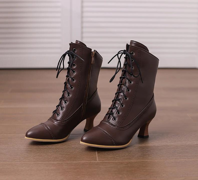 Bruine dames enkellaarzen met punt steampunk victoriaanse, Verzenden, Nieuw, Bruin, Lage of Enkellaarzen