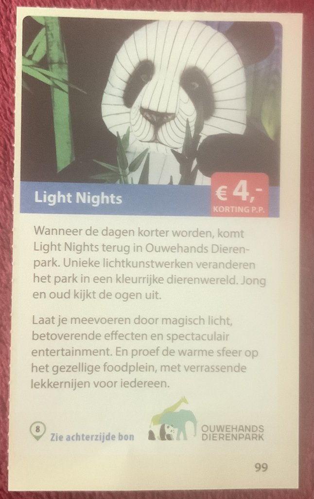 Ouwehands Dierenpark Light Nights voordeelbon., Tickets en Kaartjes, Drie personen of meer, Dierentuinbon