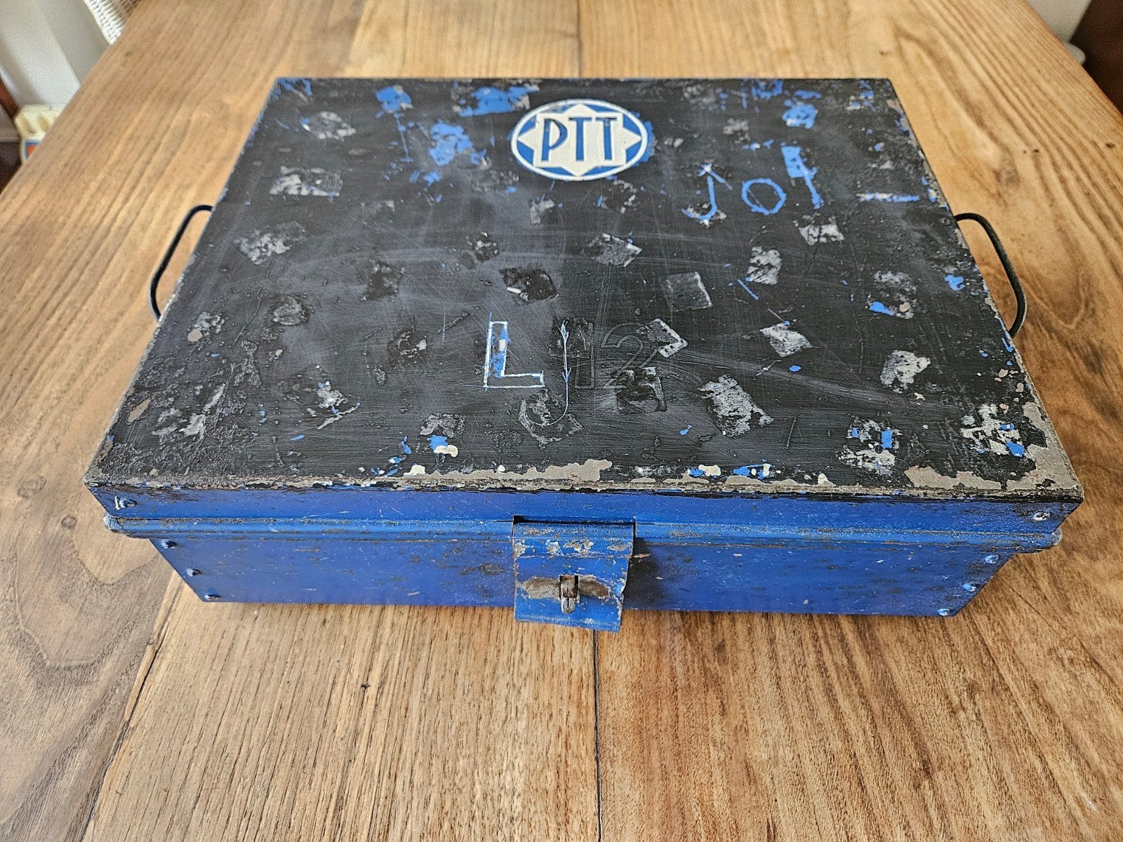 Vintage PTT Geldkist - Blauw Metaal, Ophalen of Verzenden