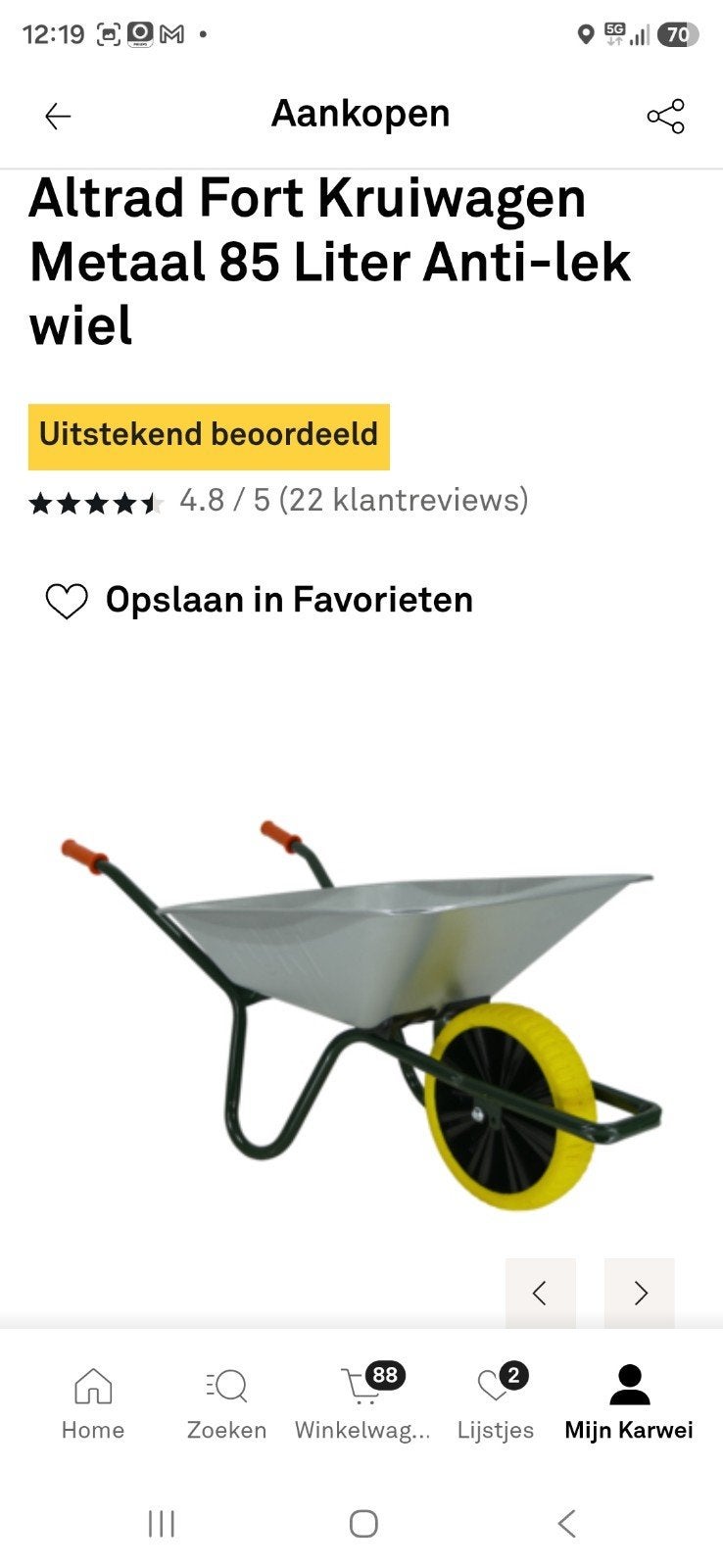 Altrad Fort Kruiwagen anti lek wiel DHZ Metaal 85 Liter - St, Tuin en Terras, Kruiwagens, Ophalen of Verzenden, Zo goed als nieuw