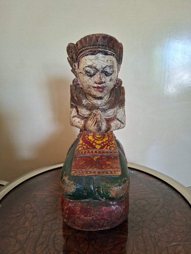 Beeld Bali Indonesie houtsnijwerk en hand beschilderd, Antiek en Kunst, Kunst | Beelden en Houtsnijwerken, Ophalen, Handgemaakt