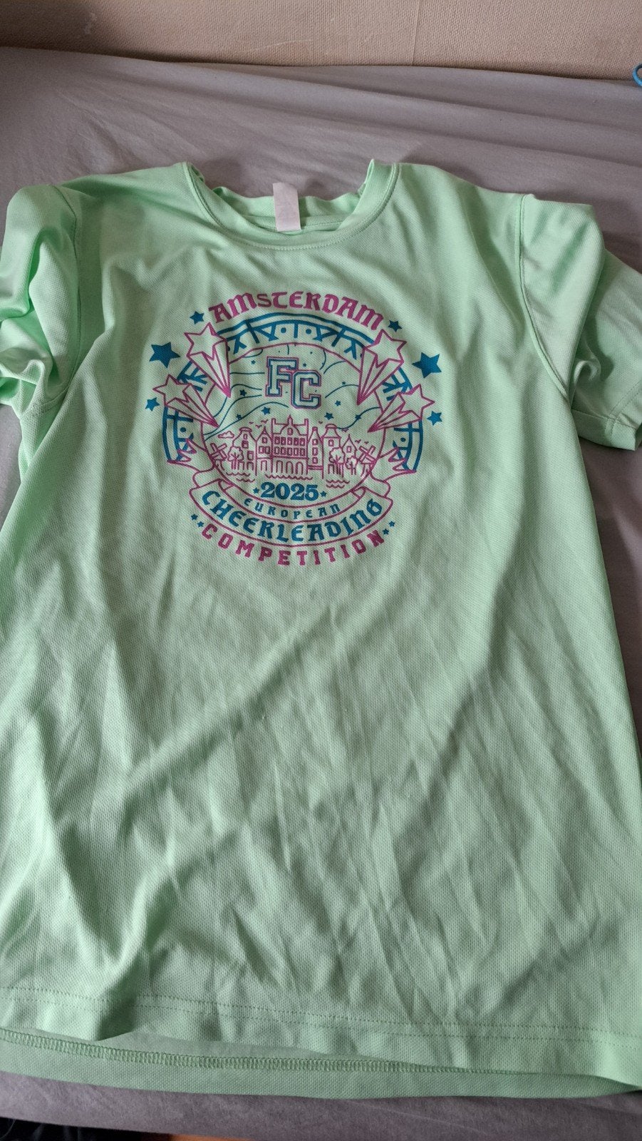 Amsterdam 2025 Cheerleading Competitie T-shirt, Korte mouw, Groen, Ophalen, Maat 38/40 (M)