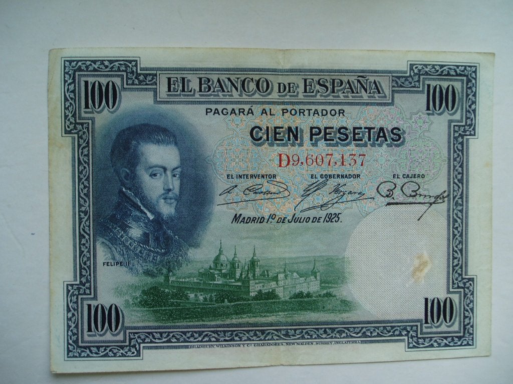 748. Spanje, 100 pesetas 1925 Felipe II., Postzegels en Munten, Bankbiljetten | Europa | Niet-Eurobiljetten, Verzenden, Overige landen