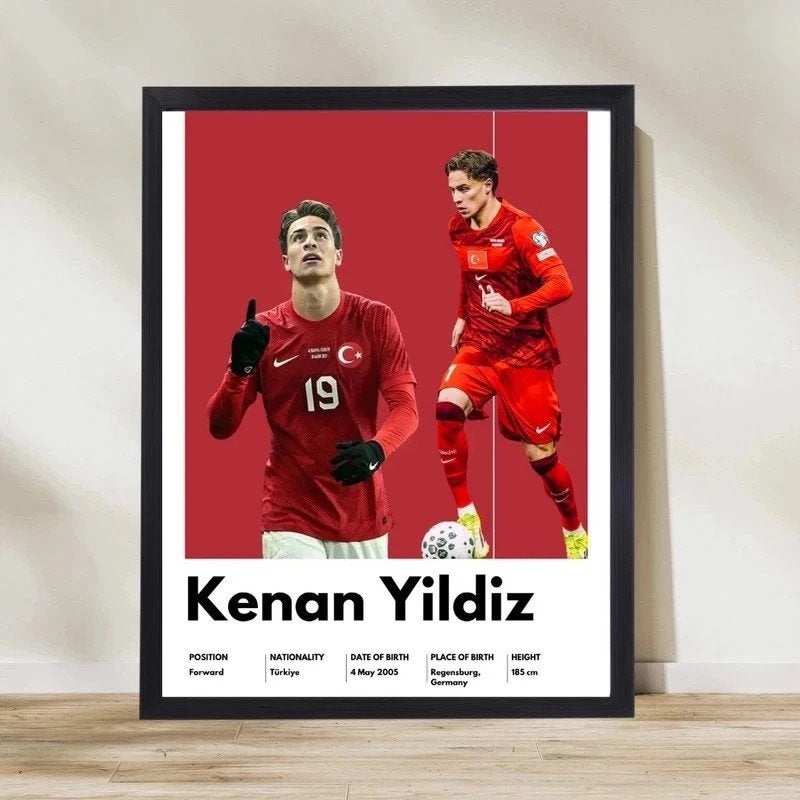 Kenan Yıldız A4 Voetbal Poster – Türkiye Voetballer Muurkuns, Ophalen of Verzenden
