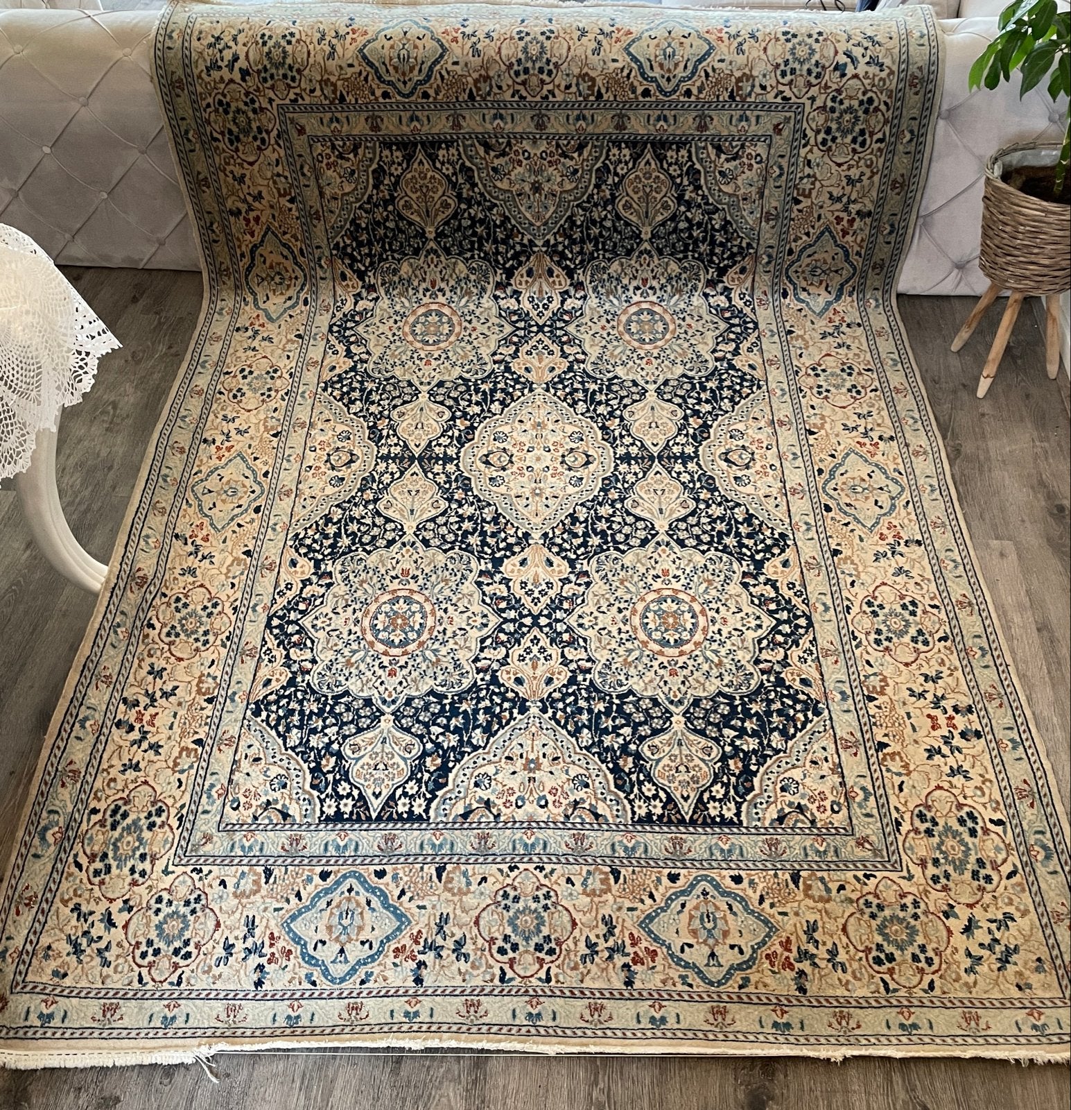 Perzisch tapijt 250x160cm, zijde en wol op katoen, Huis en Inrichting, Stoffering | Tapijten en Kleden, Blauw, 150 tot 200 cm