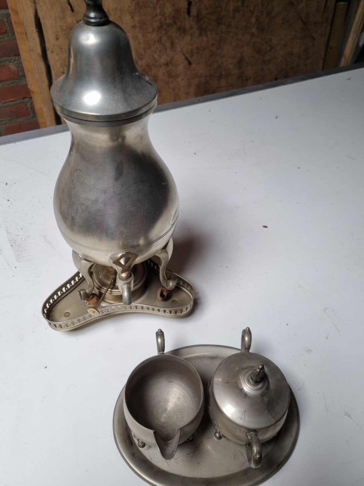 Tinnen kraantjes pot met suiker en melk stelletje, Ophalen of Verzenden