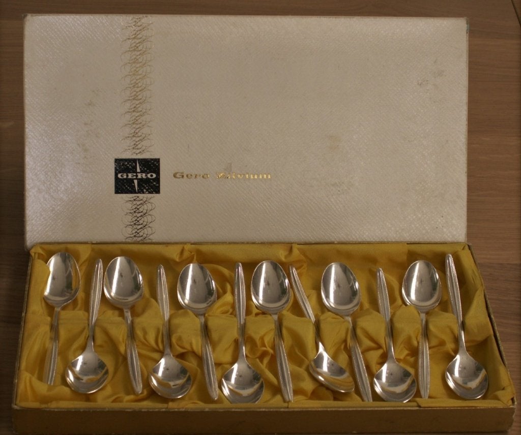 12 vintage lepels Gero Zilvium zilver gemerkt 100 parelrand, Ophalen of Verzenden