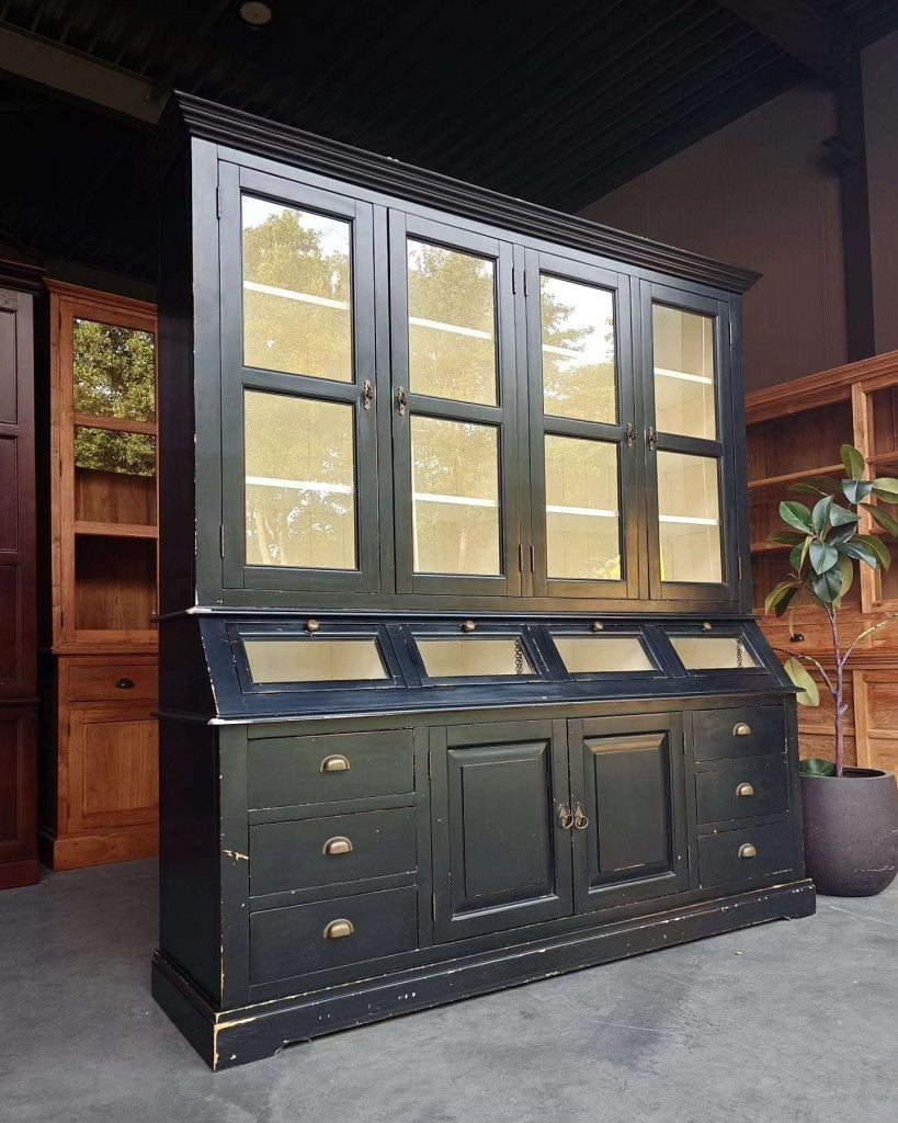 Stoere zwarte grutterskast | Oude Apothekerskast #9230, Huis en Inrichting, Gebruikt, -, 200 cm of meer, -