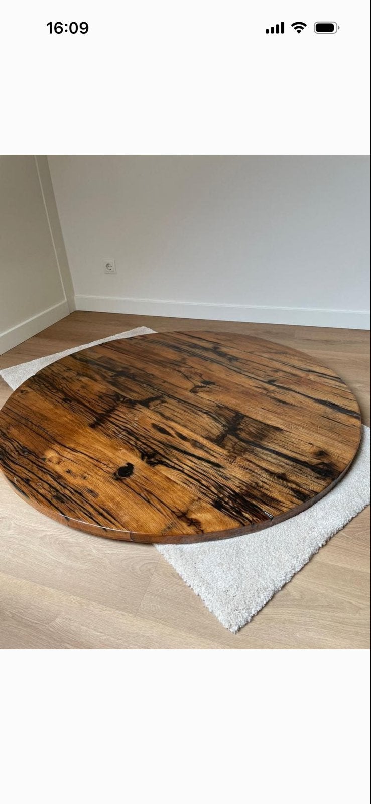 Ronde houten tafelblad - epoxy, Gebruikt, 100 tot 150 cm, Rond, Ophalen of Verzenden