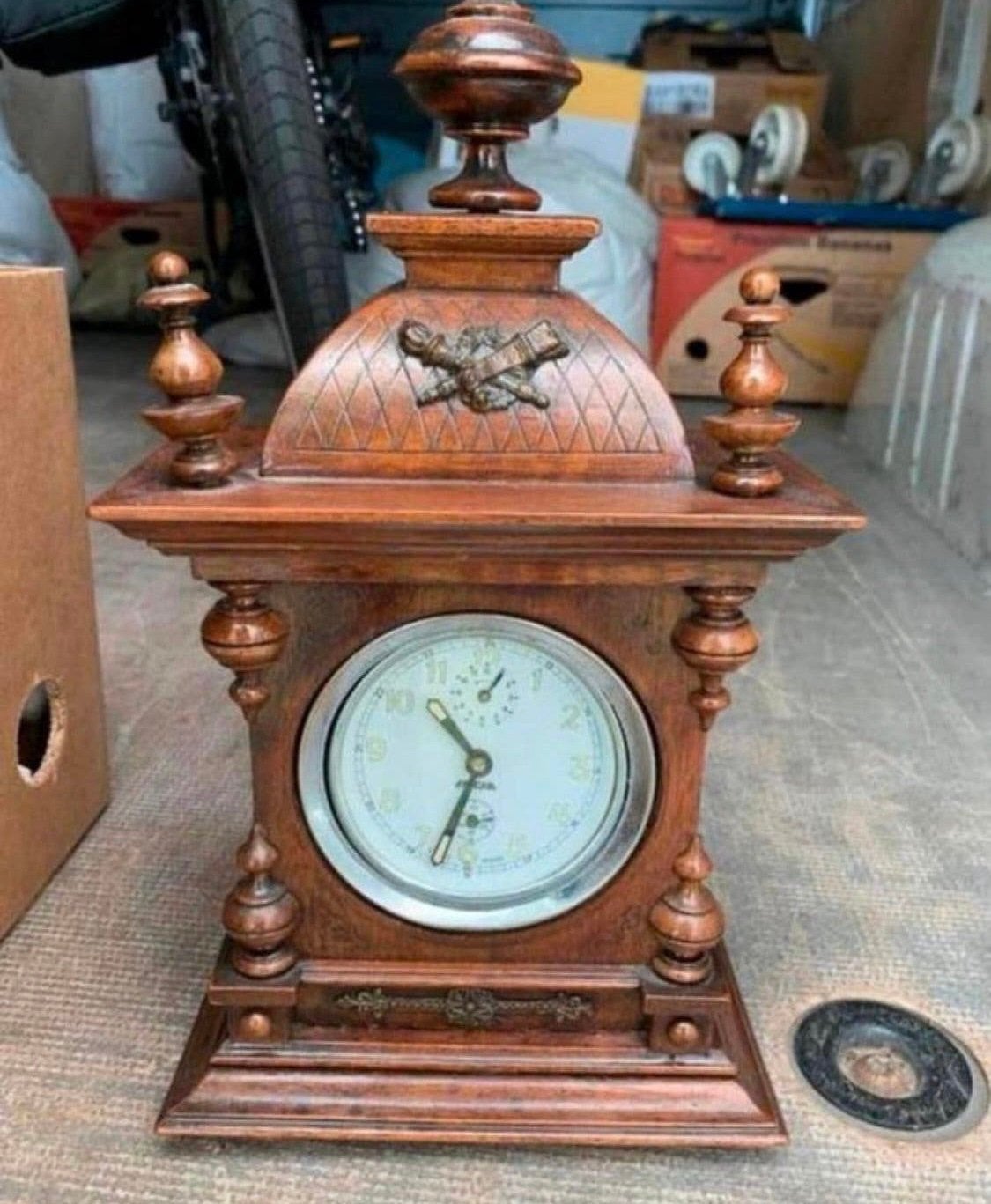 Klok mooie franse antieke biedermeier tafel klok, Ophalen of Verzenden