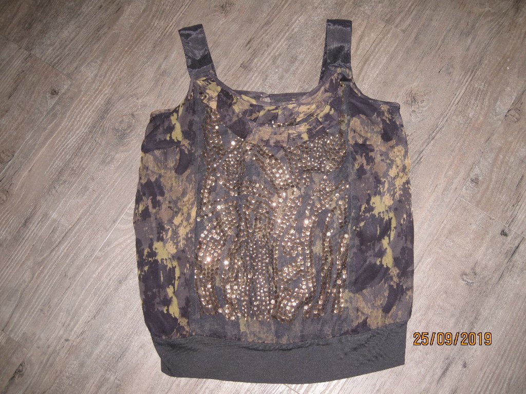 Steps mouwloze zwarte top met gouden pailletten maat 40, Maat 38/40 (M), Zwart, Ophalen of Verzenden, Steps