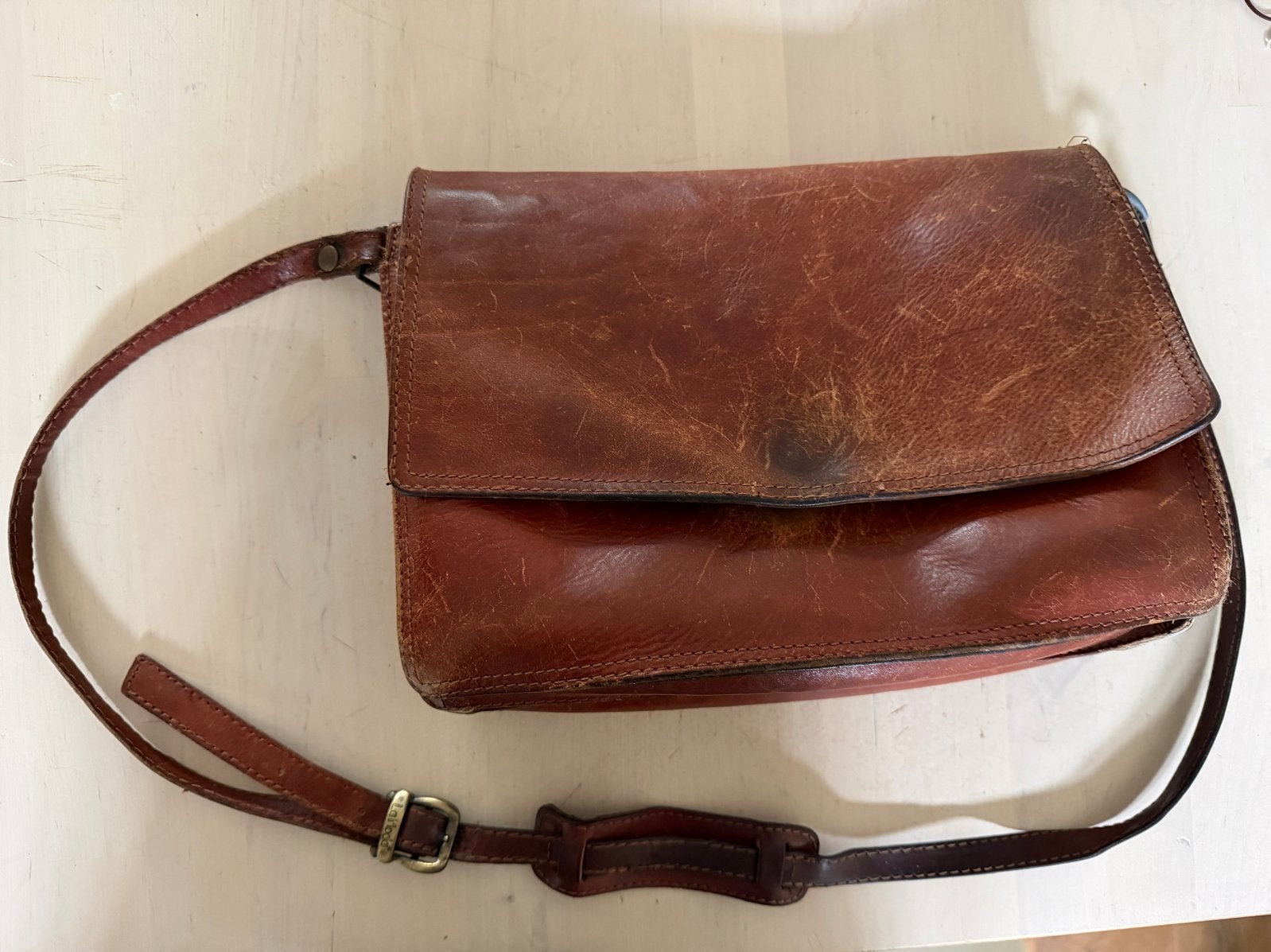 La moda Vintage Leren Schoudertas - Bruin, Ophalen of Verzenden, Gebruikt, Bruin, Schoudertasje