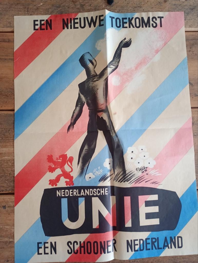 Nederlandse Unie poster Tweede Wereldoorlog, Verzamelen, ., Ophalen of Verzenden, ., Foto of Poster