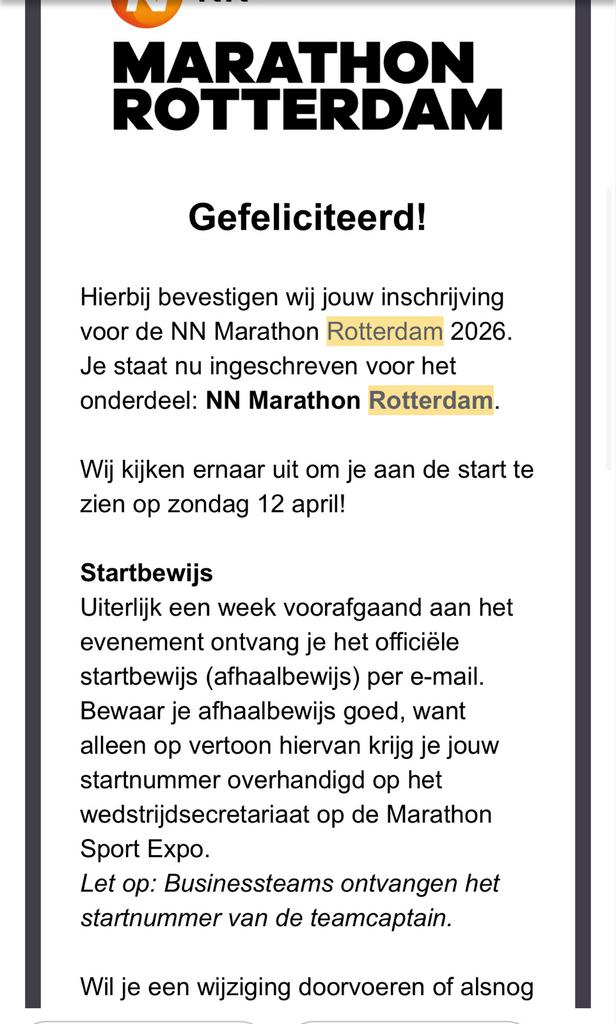 NN Marathon Rotterdam ticket, Eén persoon, April