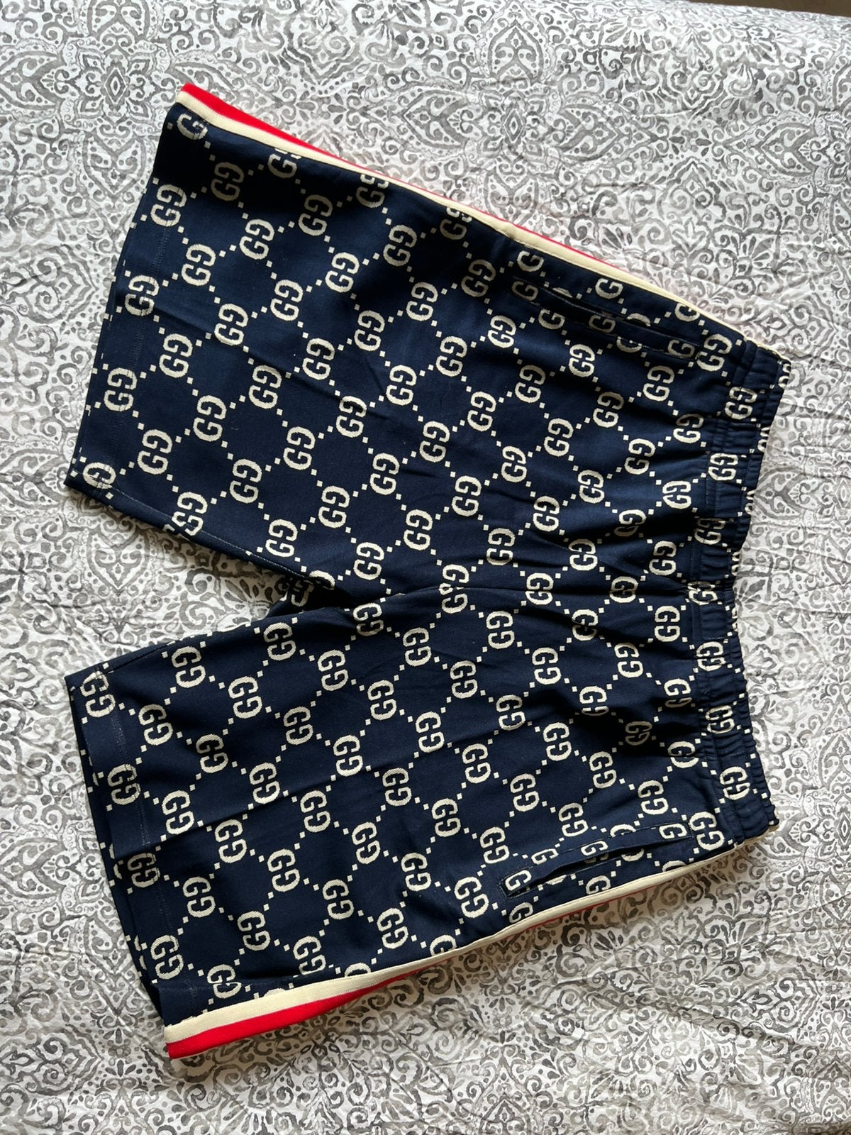 GUCCI Navy & White GG Monogram Jacquard Shorts, Ophalen of Verzenden, Maat 56/58 (XL), Blauw, Zwemshort