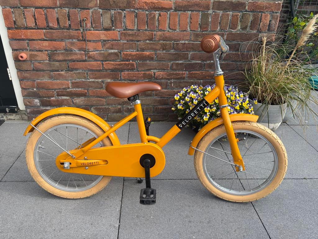 Veloretti Maxi kinderfiets geel - Bananarama, Ophalen, Terugtraprem, Zijwieltjes, 16 tot 20 inch