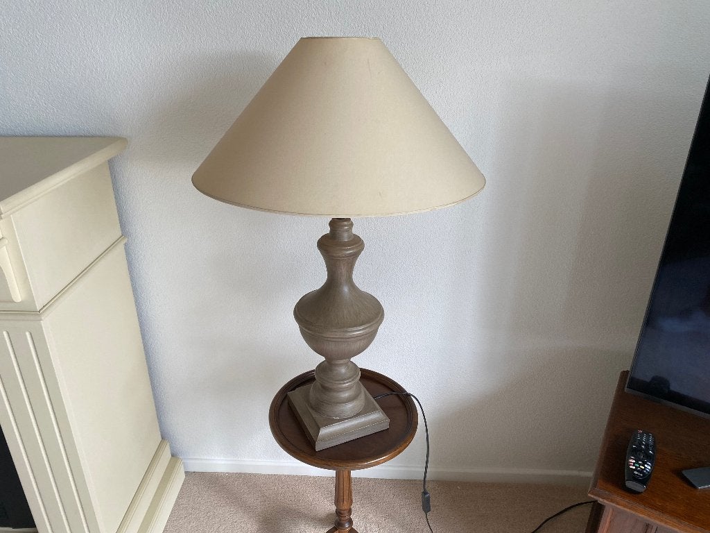 Landelijke houten baluster tafellamp Liguria lever/taupe, Ophalen, Met schakelaar, Gebruikt, Overige merken