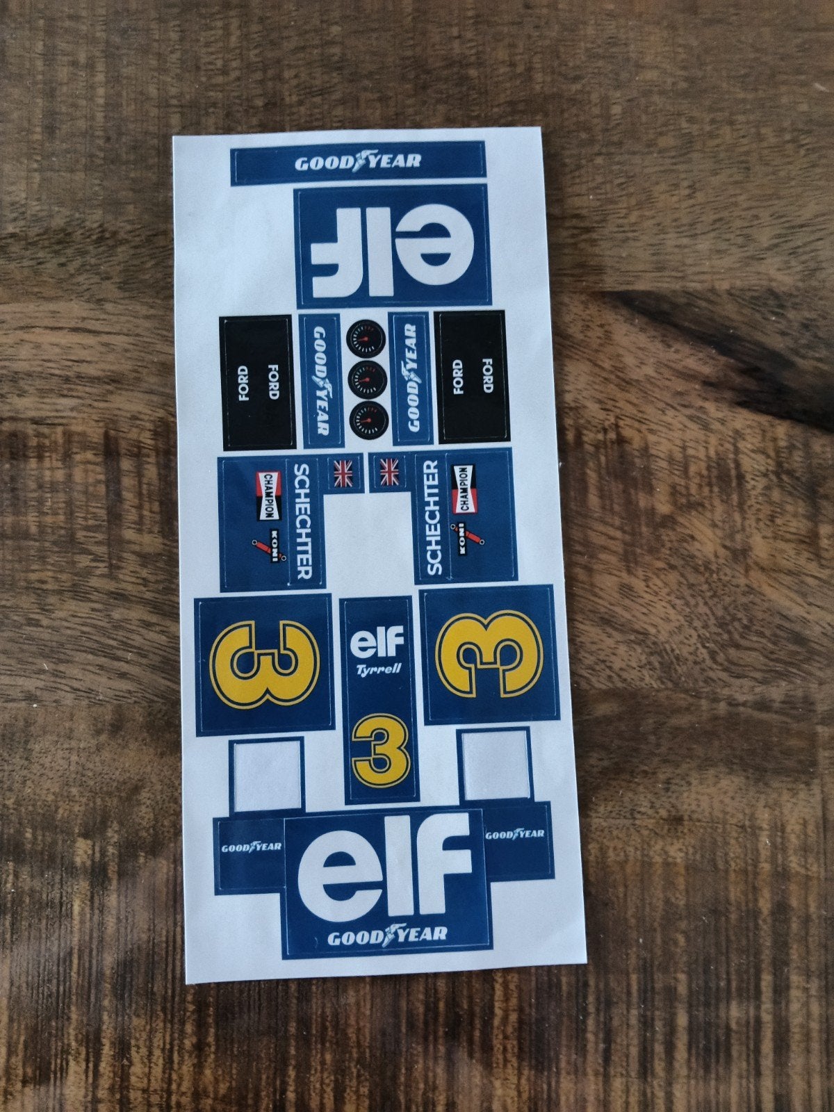Stickervel schaal 1:18 - Elf, Ford, Goodyear, Tyrrell, Verzamelen, Ophalen of Verzenden, Nieuw, Auto of Motor