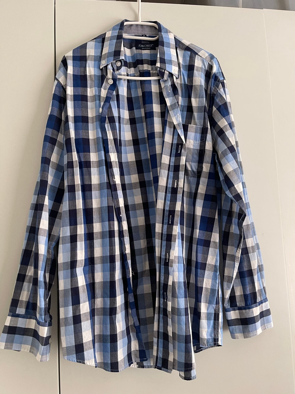 John Cabot Geruit Overhemd Maat M, Ophalen of Verzenden, Gedragen, Blauw, Halswijdte 39/40 (M)