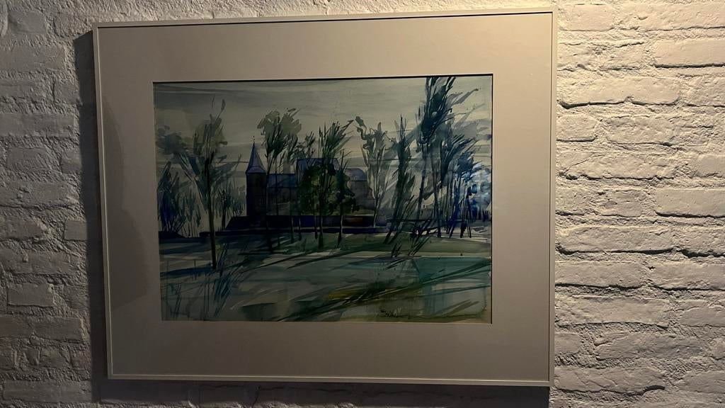 Aquarel Kerkje van Asselt door Frits van Hensberg schilderij, Ophalen