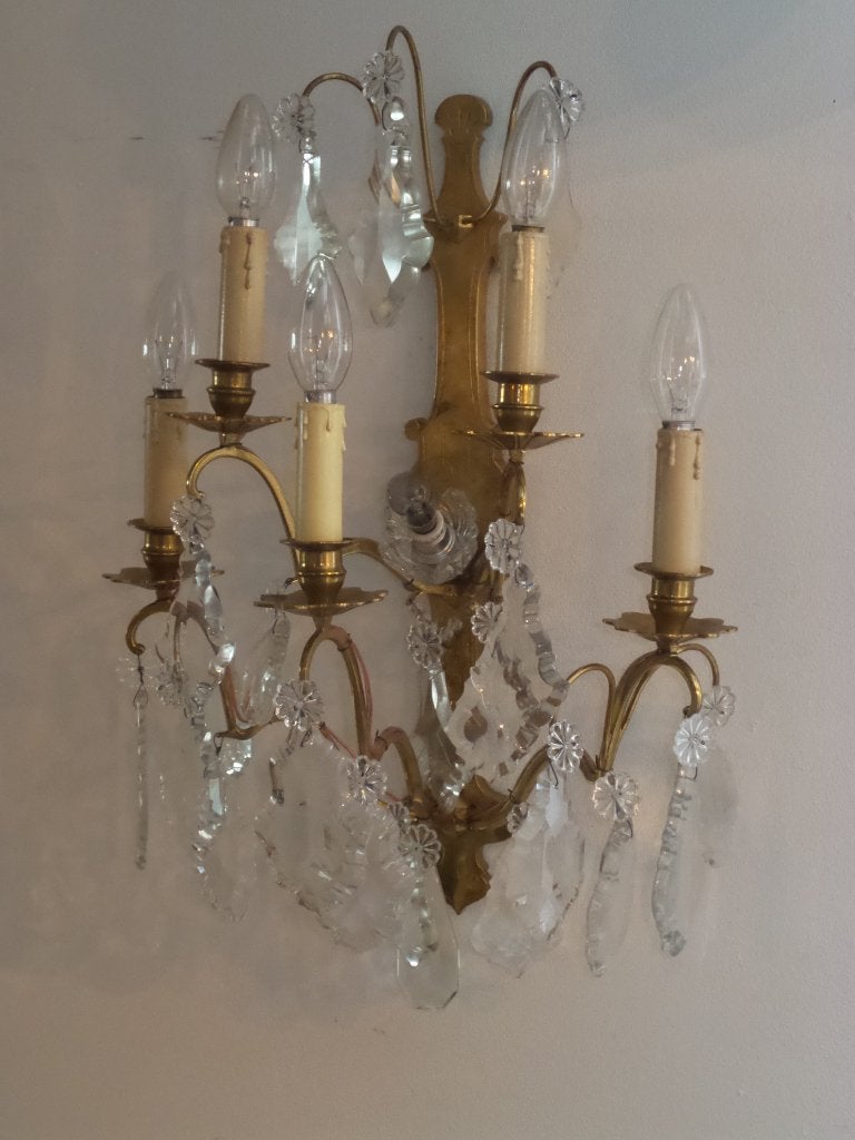 Grote franse oude kristallen wandlamp, Antiek en Kunst, Ophalen