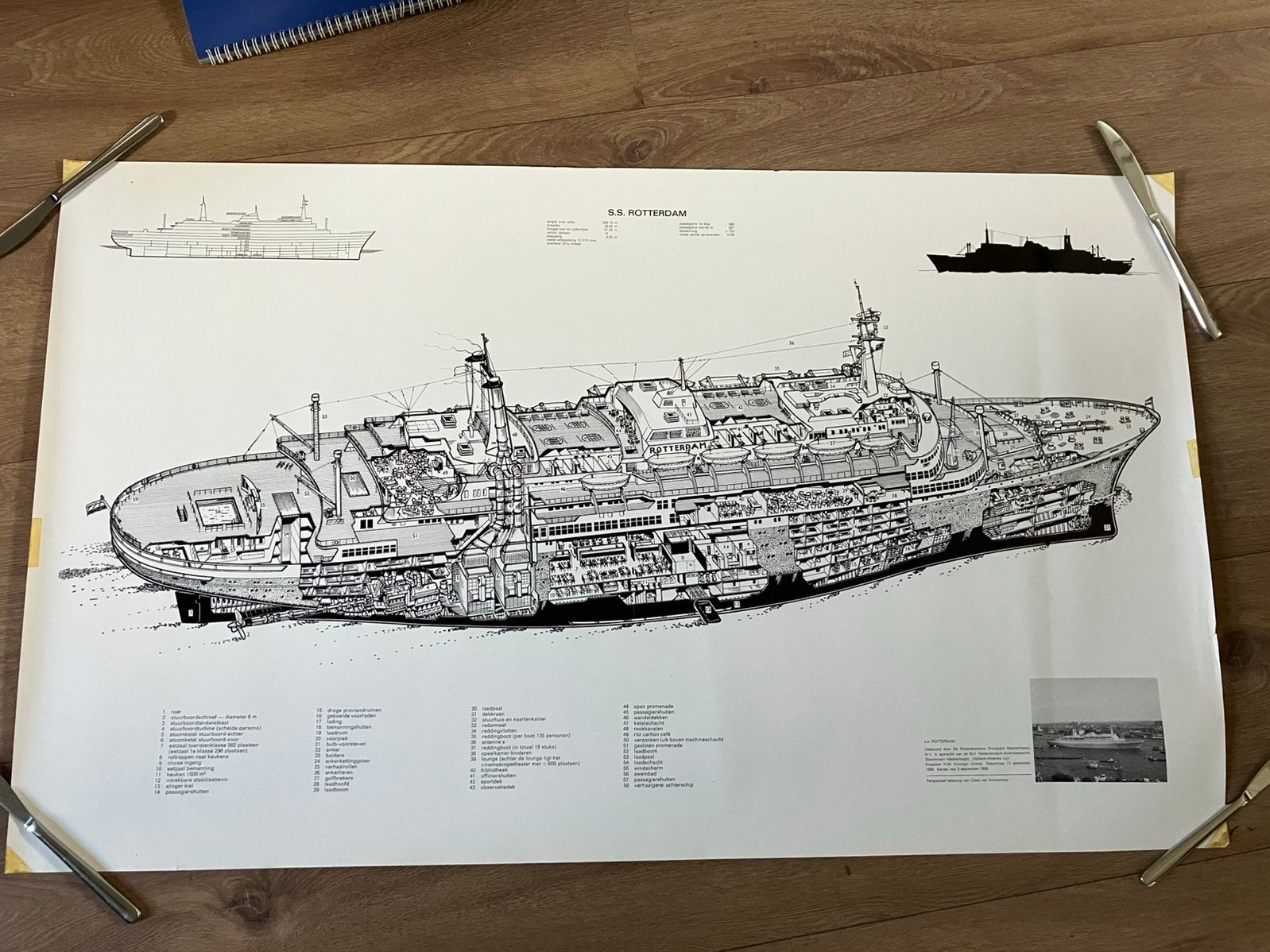 Poster SS Rotterdam holland-amerika lijn HAL, Ophalen of Verzenden, Zo goed als nieuw, Kaart, Foto of Prent