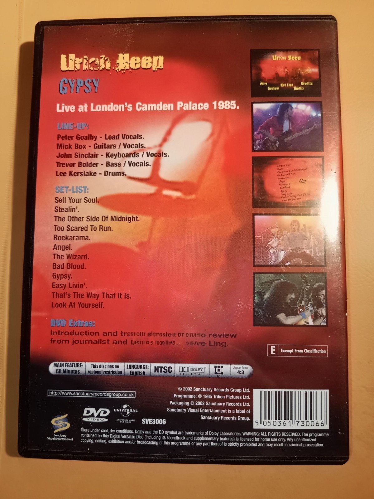 Uriah Heep "Gypsy" dvd live 1985, €7, Alle leeftijden, Ophalen of Verzenden, Zo goed als nieuw, Concert