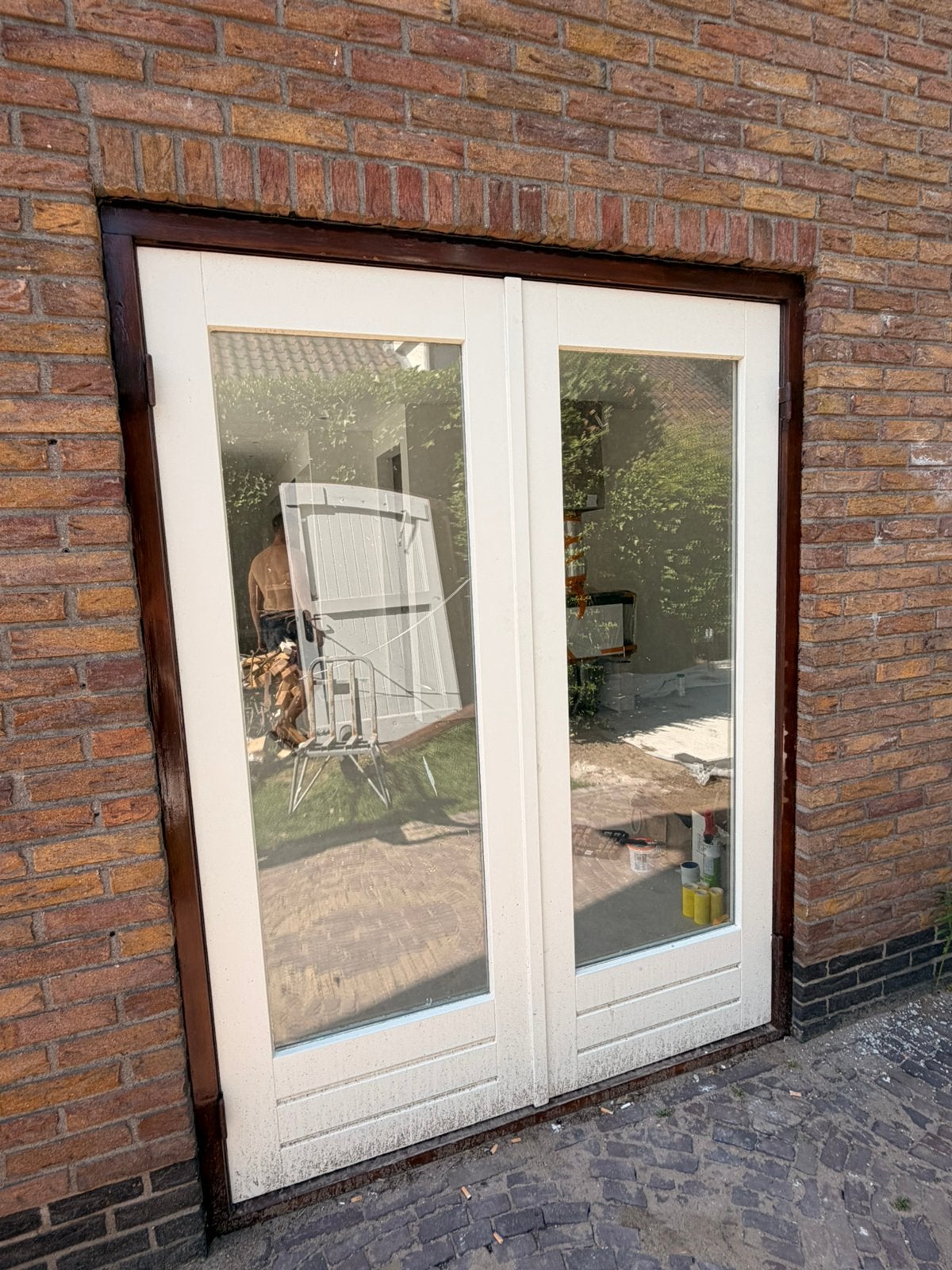 Openslaande deuren, tuindeuren, van hout met dubbel glas, Gebruikt, Overige typen, 150 tot 225 cm, Hout