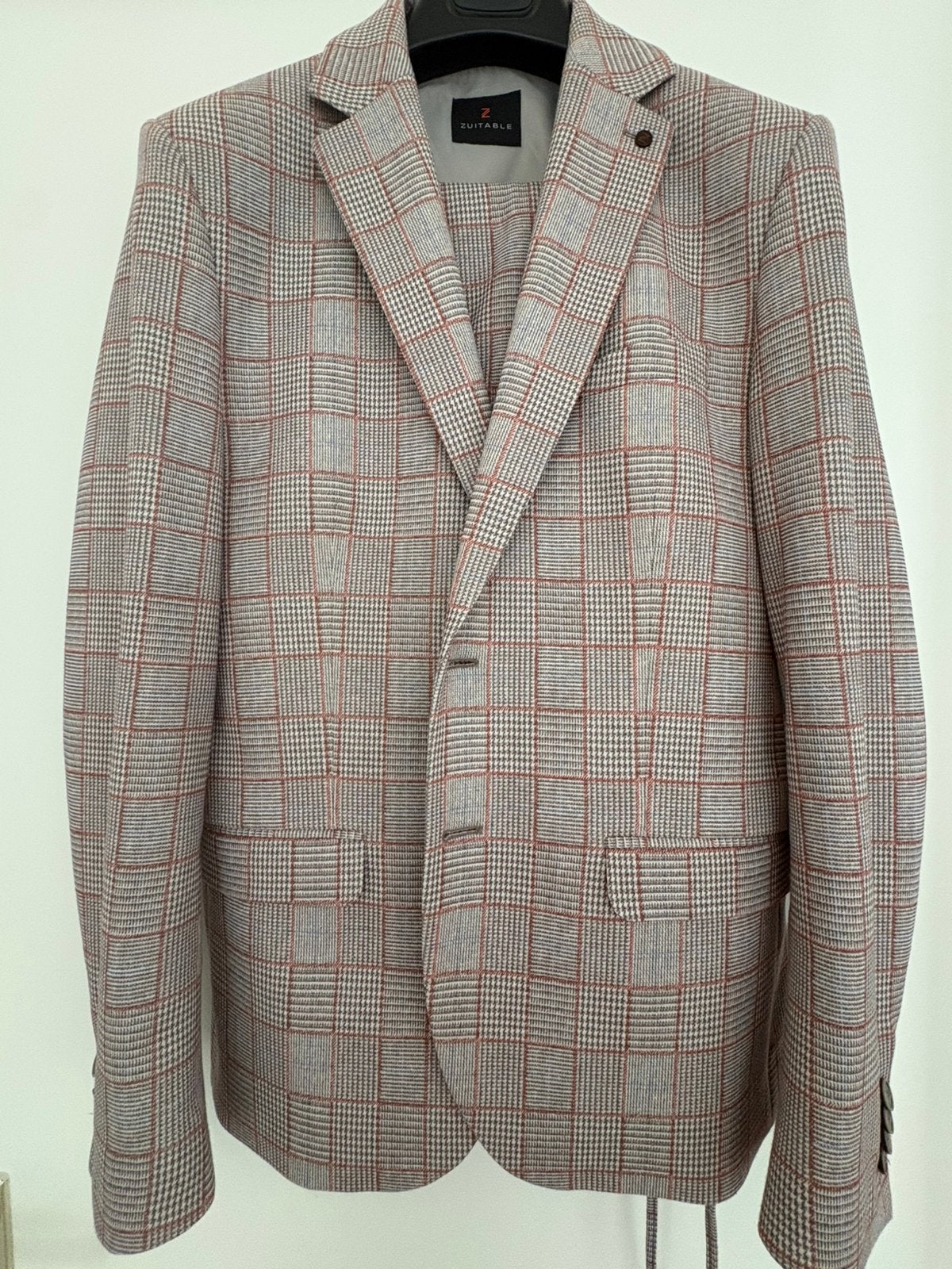 Herenkostuum maat 50 ruit, beige, roodbruin, blauw, Ophalen of Verzenden, Zo goed als nieuw, Maat 48/50 (M), Beige