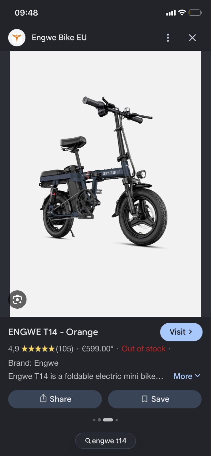 Engwe T14 Opvouwbare Elektrische Mini Fiets, Minder dan 30 km per accu, Gebruikt, 55 tot 59 cm, Ophalen
