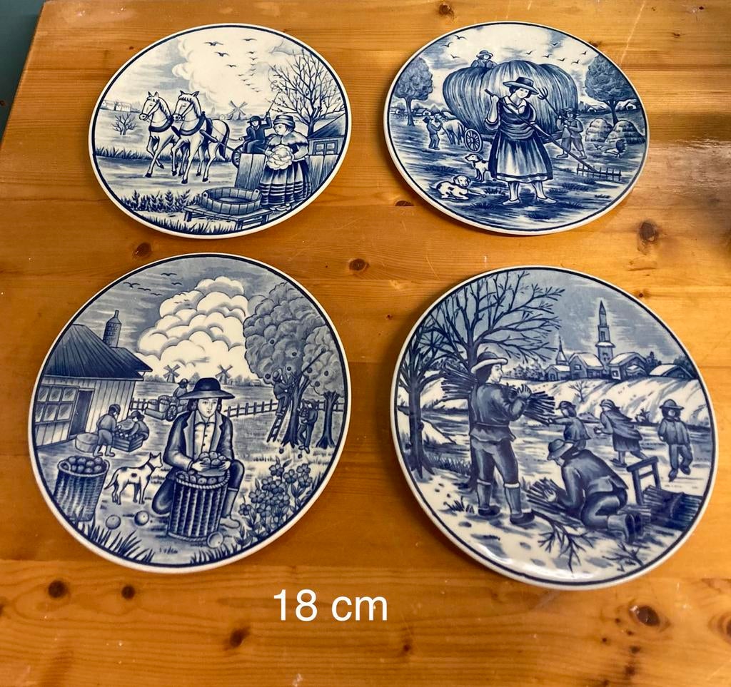 Delfts blauwe sierborden  De Vier Jaargetijden, Antiek en Kunst, Antiek | Wandborden en Tegels, Ophalen of Verzenden