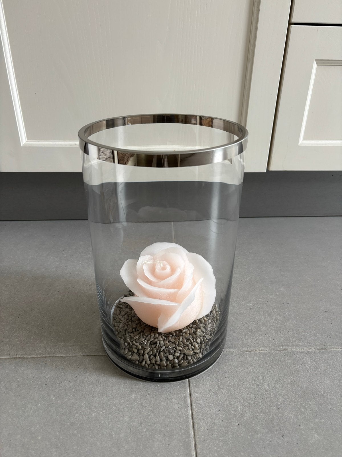Glazen windlicht met roos kaars, Ophalen, Windlicht, Nieuw, Glas