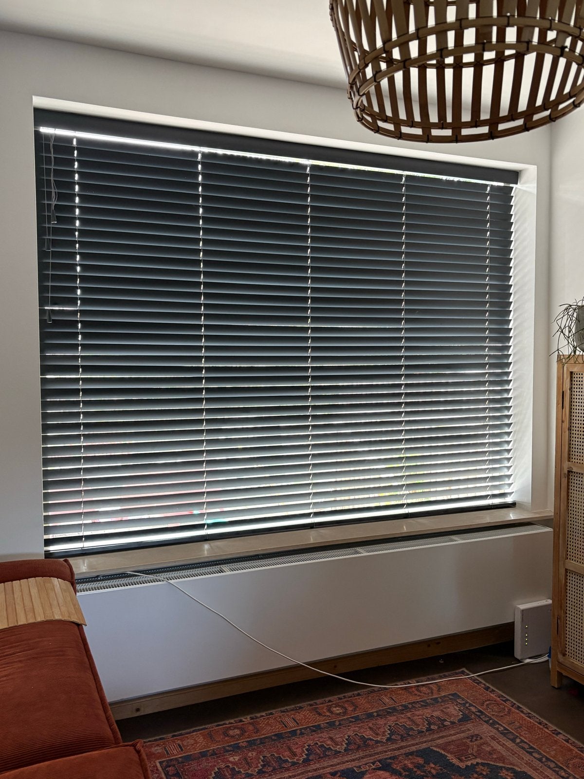Houten jaloezieën 50mm - Antraciet - ClickBlinds, Ophalen, Jaloezie, 228 cm, Gebruikt