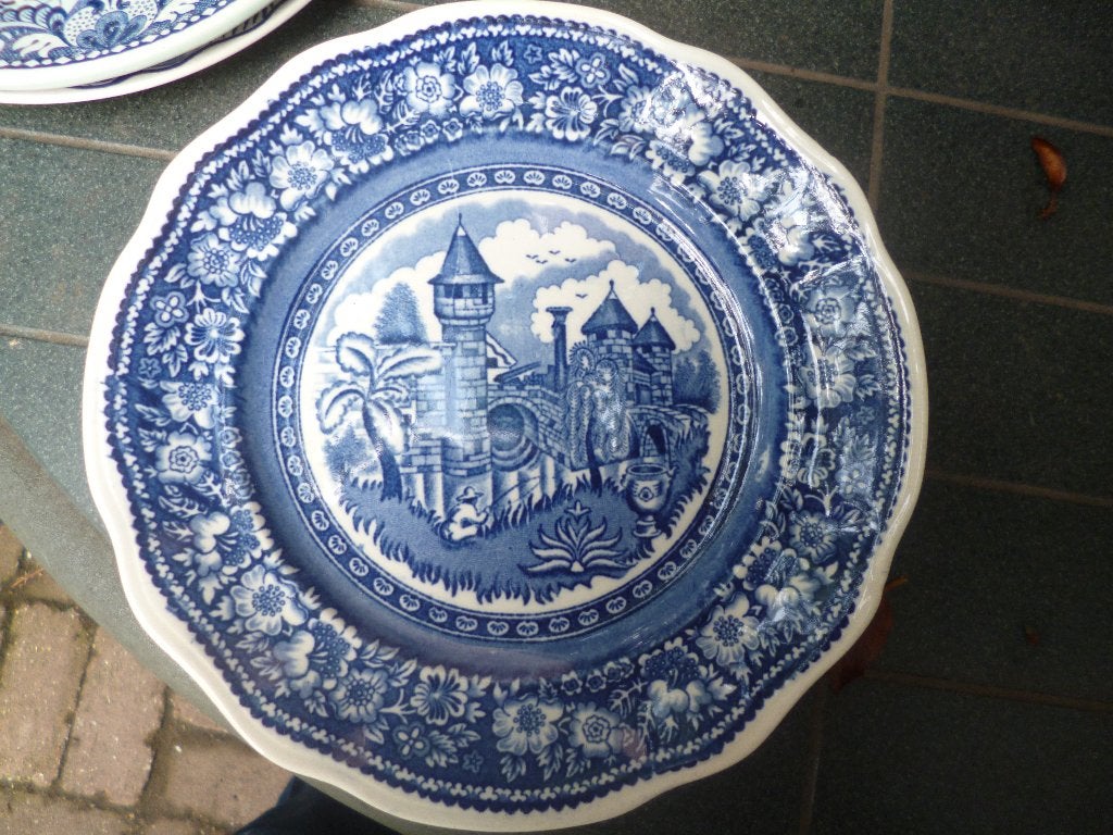6 Ontbijt/Dessertbordjes P. Regout Vinktoren met blauw decor, Ophalen of Verzenden