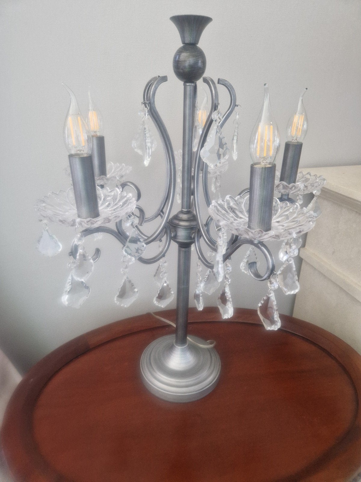 Riviera Maison Kroonluchter Tafellamp met Kristallen, Ophalen, Zo goed als nieuw, Glas, Zilver