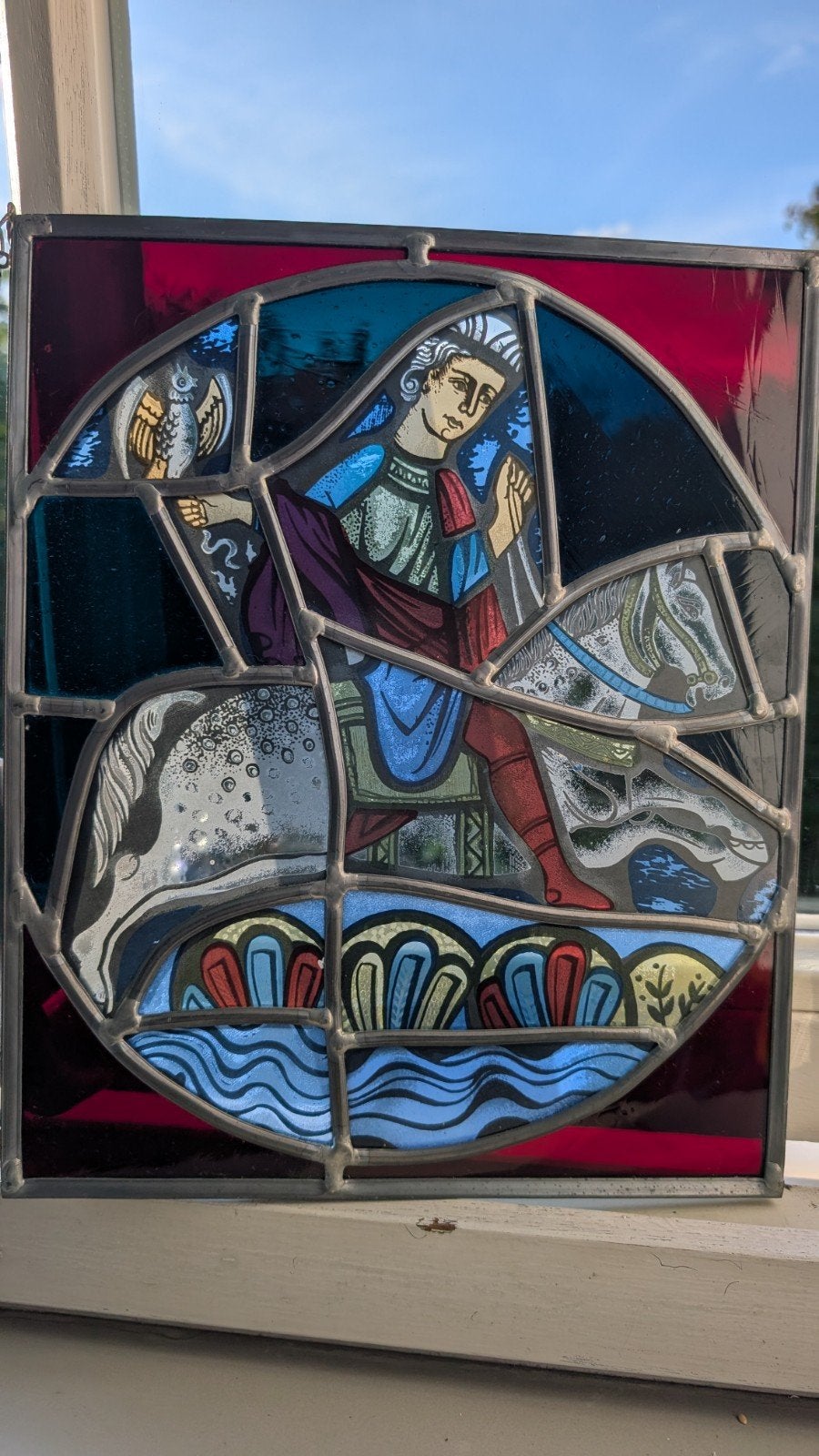 glas in lood, gebrandschilderd glas raampje, Antiek en Kunst, Antiek | Glas en Kristal, Ophalen